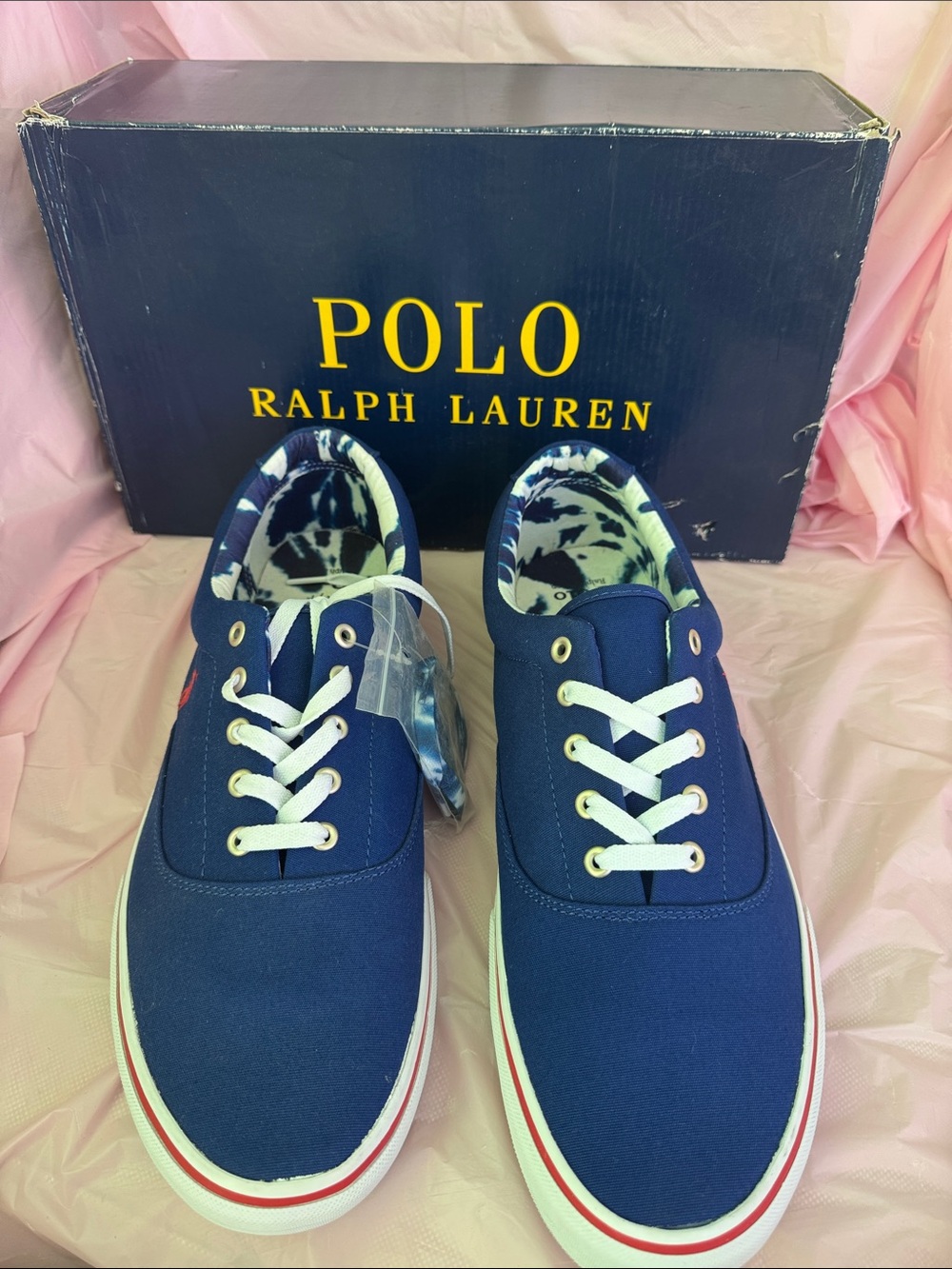 Polo by Ralph Lauren Navy Canvas Low-Top Sneakers with Red Trim